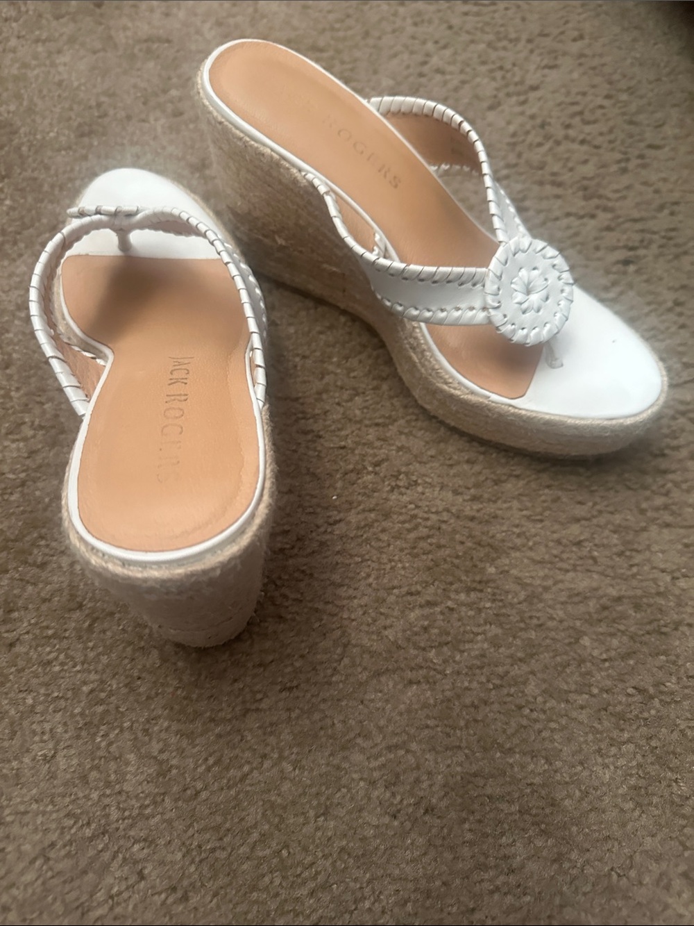 Jack Rogers White Leather Espadrille Wedge Thongs